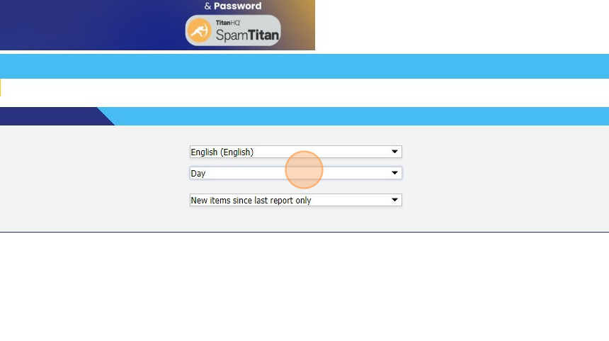 Screenshot of: In the Quarantine Report Settings, you can choose the frequency of your report. The language (generally English), and what to include in the report. The default settings are: "English", "Day", and "New items since last report only"